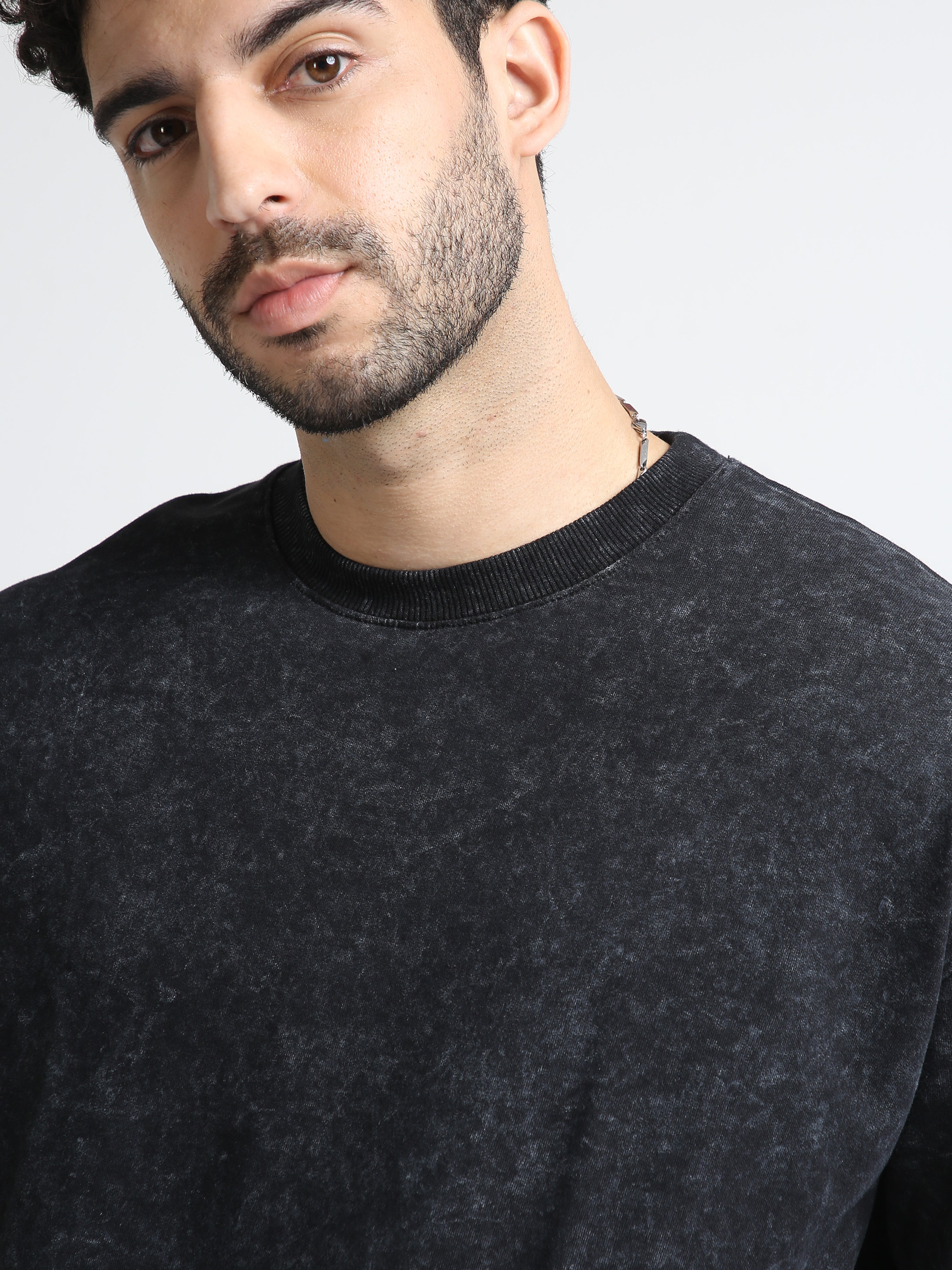 Celestial eye Crafted Acid Toned Wash T-Shirt in Black