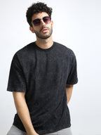 Celestial eye Crafted Acid Toned Wash T-Shirt in Black