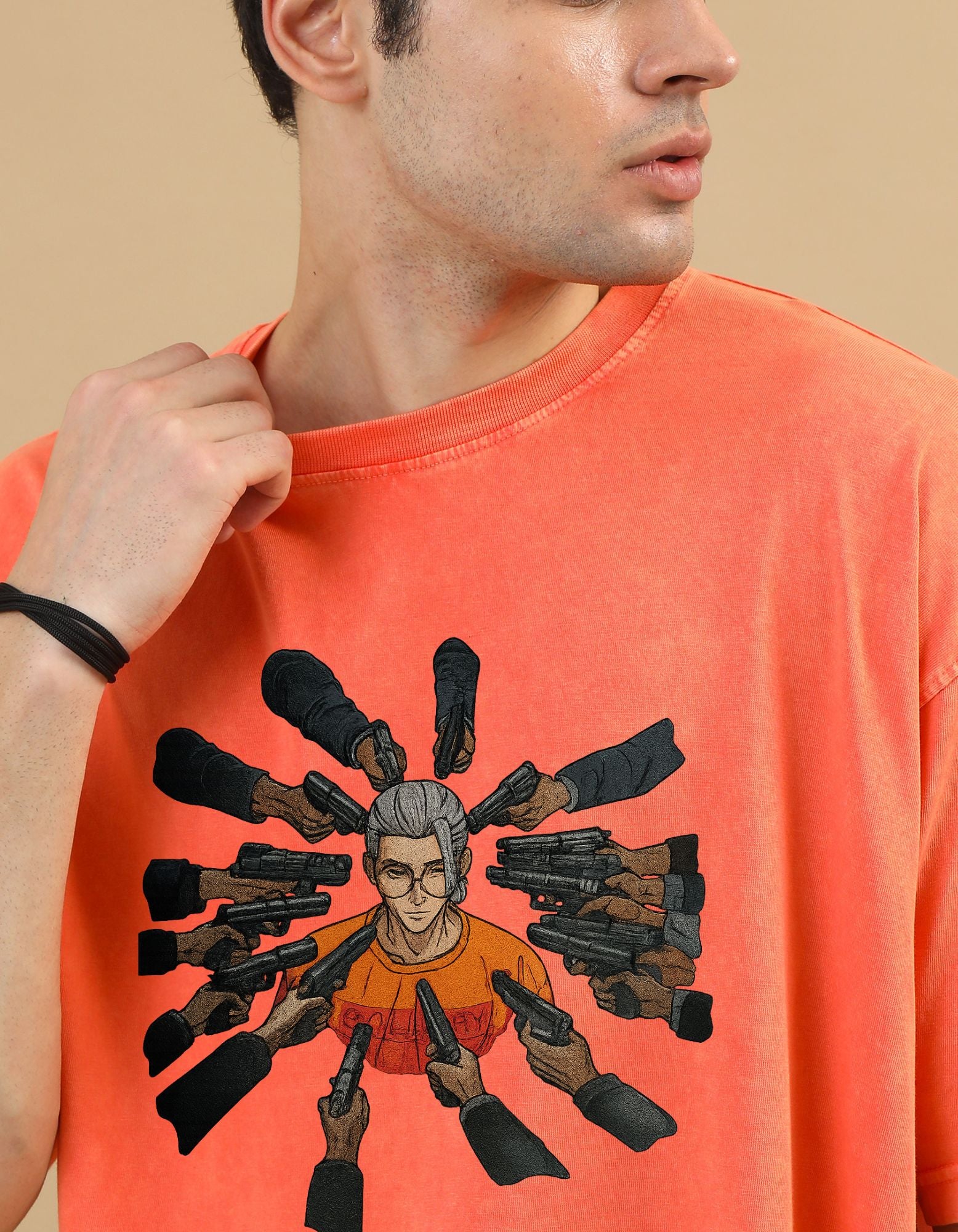 All Gun on me Crafted Acid Toned Wash T-Shirt in Orange