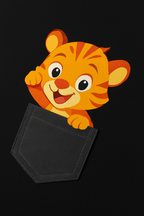 Black Pocket Lion Cartoon Minimal Regular T-Shirt