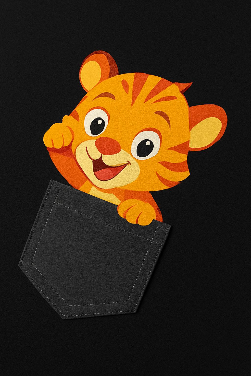 Black Pocket Lion Cartoon Minimal Regular T-Shirt