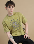 Celestial eye Crafted Acid Toned Wash T-Shirt in Black Front View
