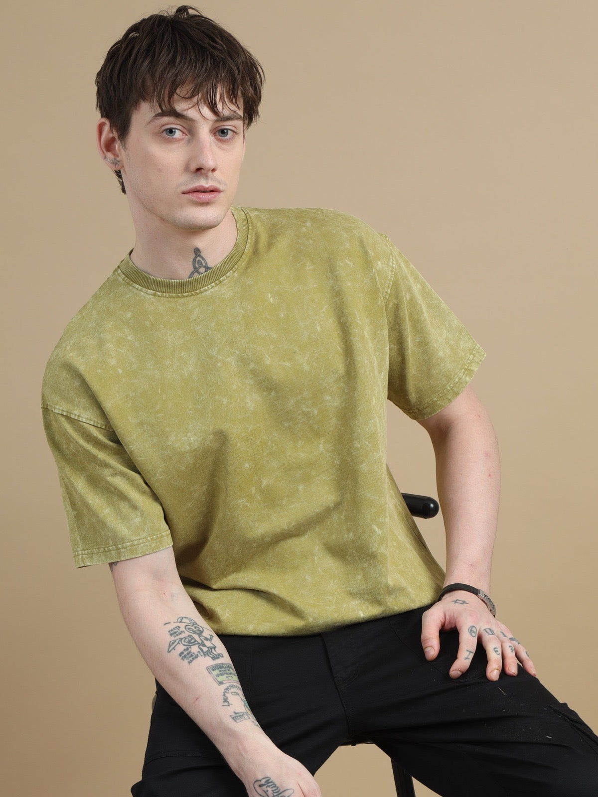 Beige Acid Toned Wash T-Shirt with extra soft and Premium Touch