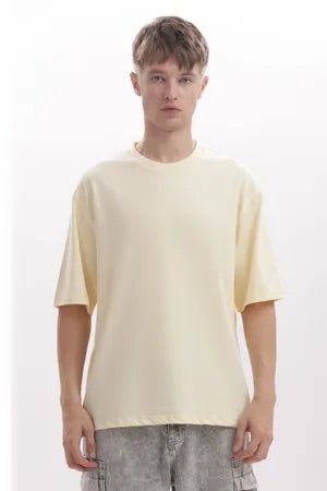 Beige Premium Cotton Bio Wash Oversize Fit Mens T-Shirt