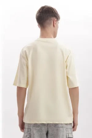 Beige Premium Cotton Bio Wash Oversize Fit Mens T-Shirt