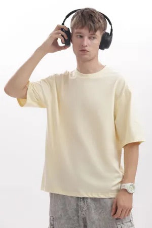 Beige Premium Cotton Bio Wash Oversize Fit Mens T-Shirt