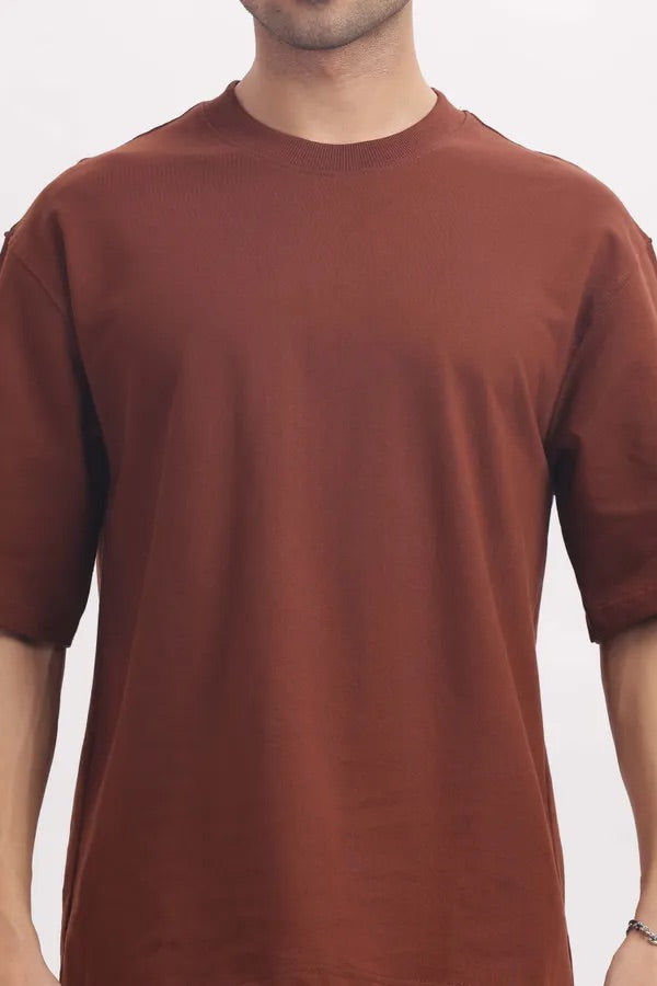 Chocolate Premium Cotton Bio Wash Oversize Fit Mens T-Shirt