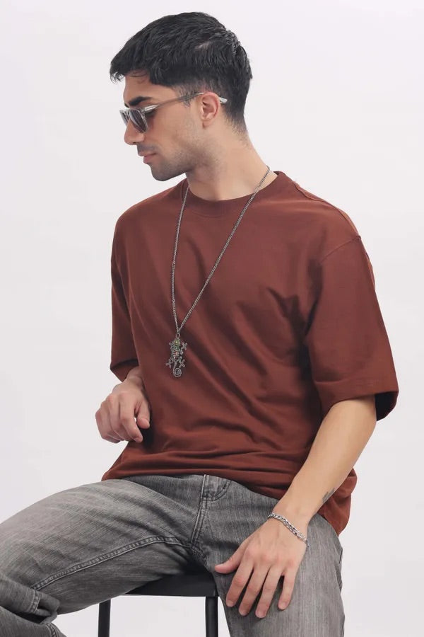 Chocolate Premium Cotton Bio Wash Oversize Fit Mens T-Shirt