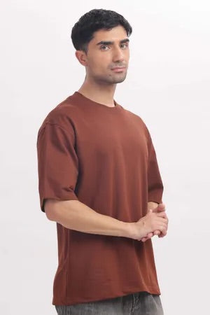 Chocolate Premium Cotton Bio Wash Oversize Fit Mens T-Shirt