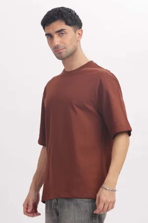 Chocolate Premium Cotton Bio Wash Oversize Fit Mens T-Shirt