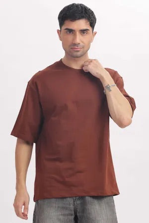 Chocolate Premium Cotton Bio Wash Oversize Fit Mens T-Shirt