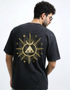 Celestial eye Crafted Acid Toned Wash T-Shirt in Black