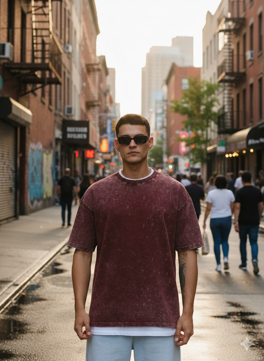 Brick Red Acid Toned Wash T-Shirt with extra soft and Premium Touch