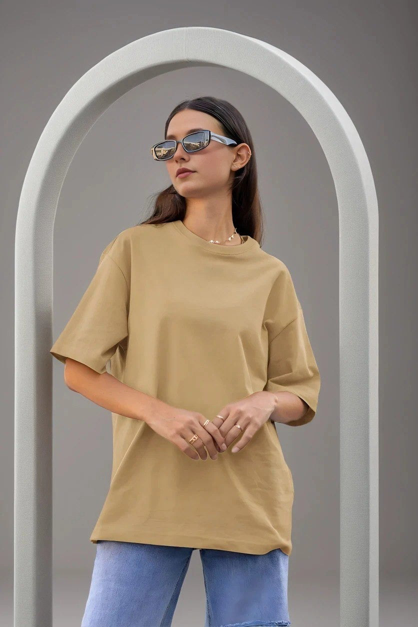 Beige Oversize Fit Womens T-Shirt