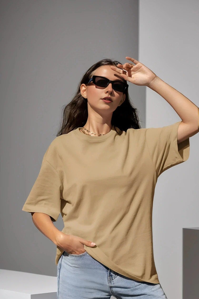 Beige Oversize Fit Womens T-Shirt