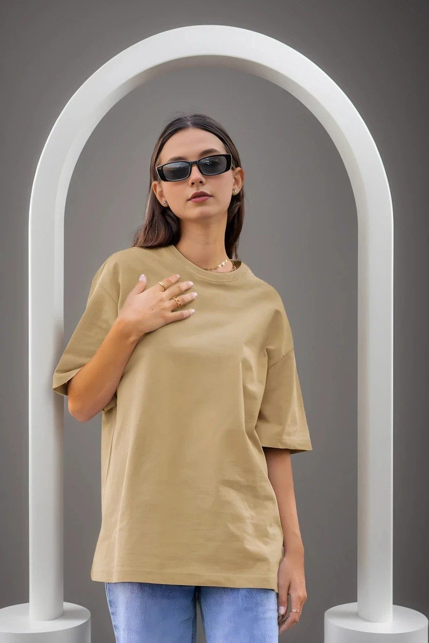 Beige Oversize Fit Womens T-Shirt