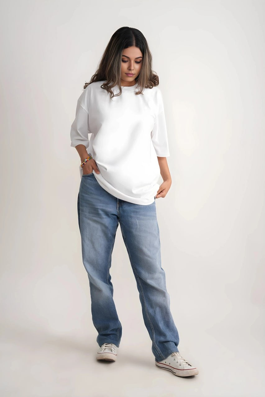 Crest White Oversize Fit Womens T-Shirt
