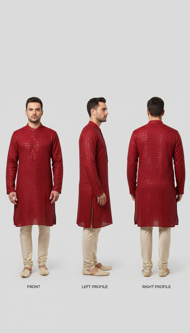 Lakhnavi Cotton Thread Work  Rayon Kurta  in Marron