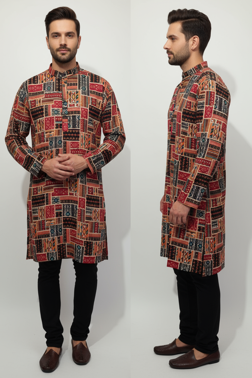 Multicolor Pattern Rayon Kurta Payjama set