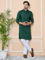 Dark Green Thread Work Straight Kurta