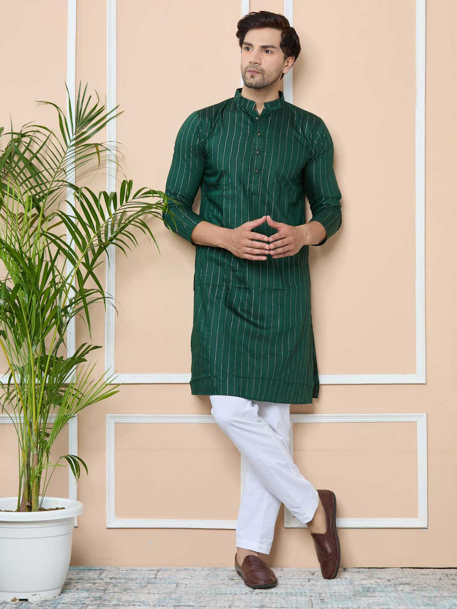 Dark Green Thread Work Straight Kurta