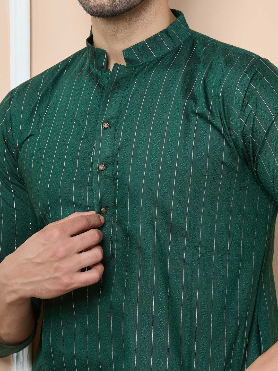 Dark Green Thread Work Straight Kurta