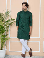 Dark Green Thread Work Straight Kurta