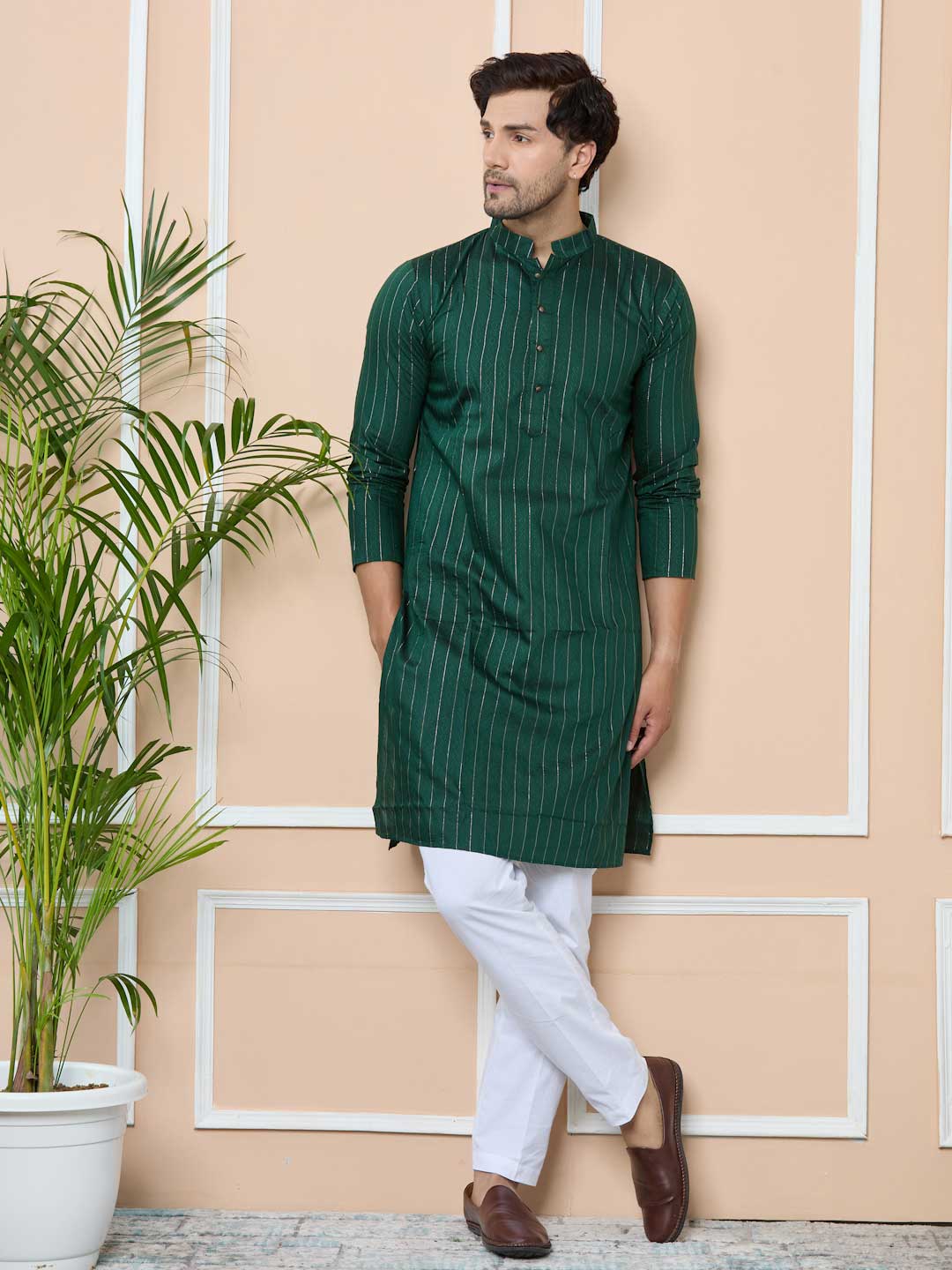 Dark Green Thread Work Straight Kurta