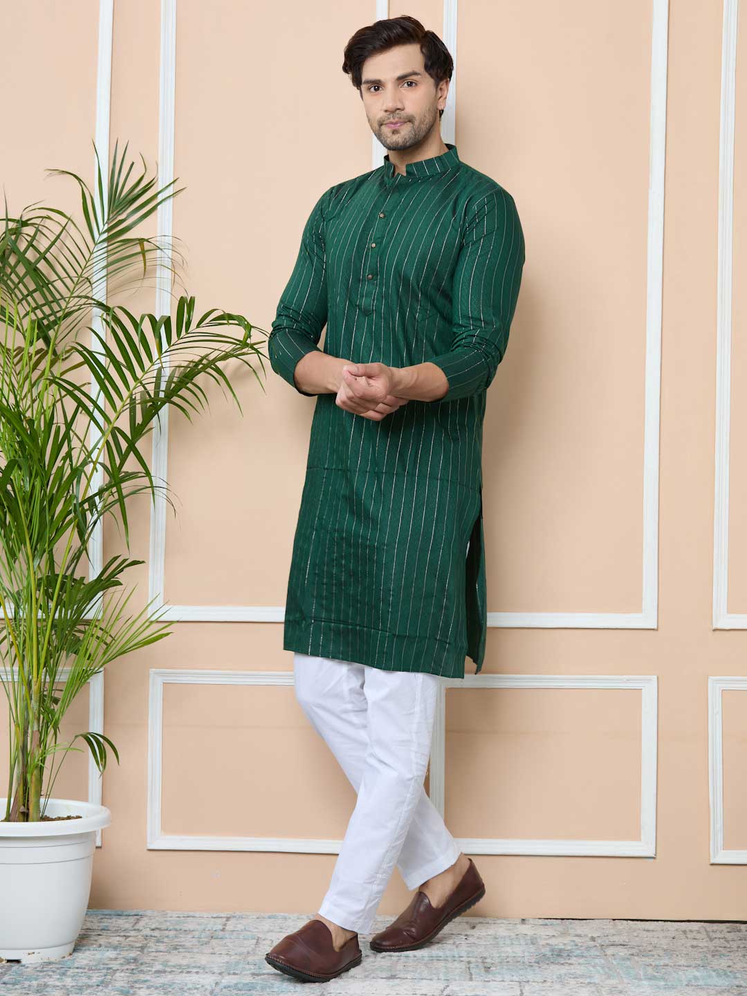 Dark Green Thread Work Straight Kurta