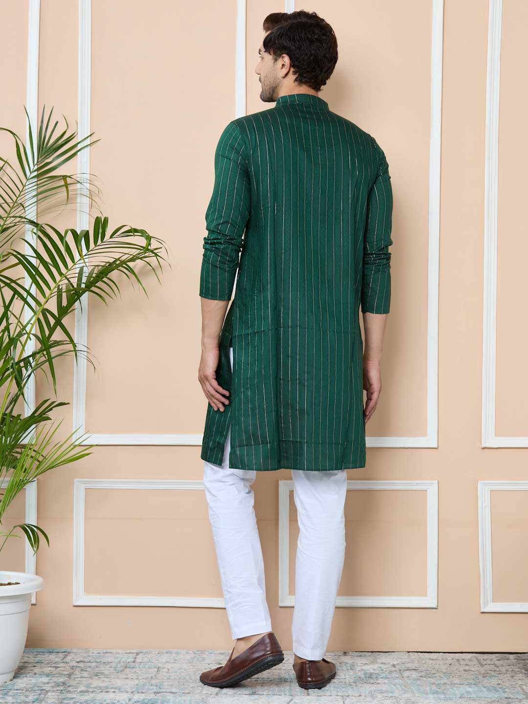 Dark Green Thread Work Straight Kurta