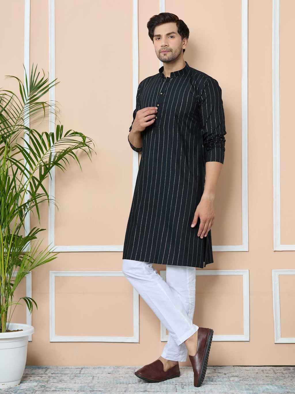 Dark Green Thread Work Straight Kurta