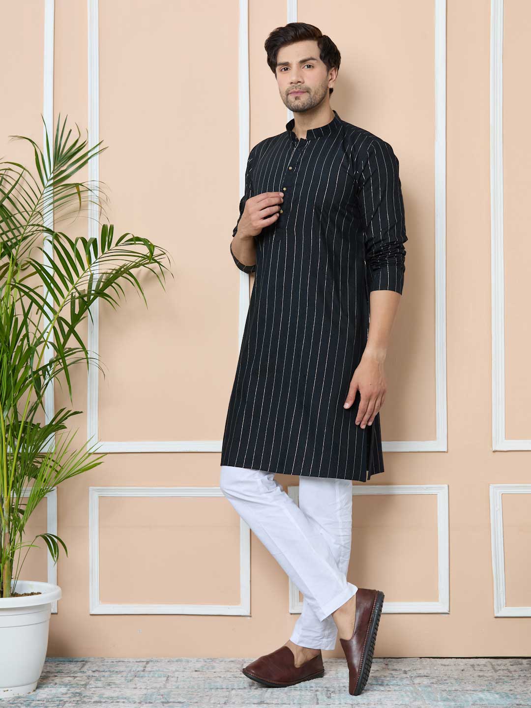 Dark Green Thread Work Straight Kurta