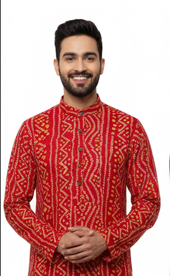 Bandhnai Pattern Rayon Kurta Pyjama set with Fab Color