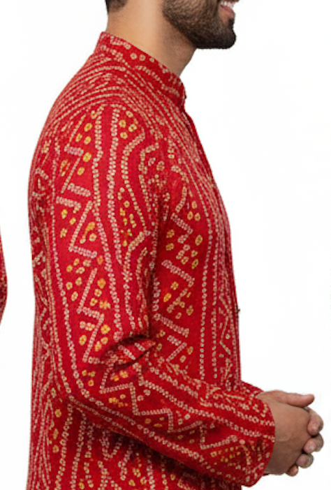 Bandhnai Pattern Rayon Kurta Pyjama set with Fab Color