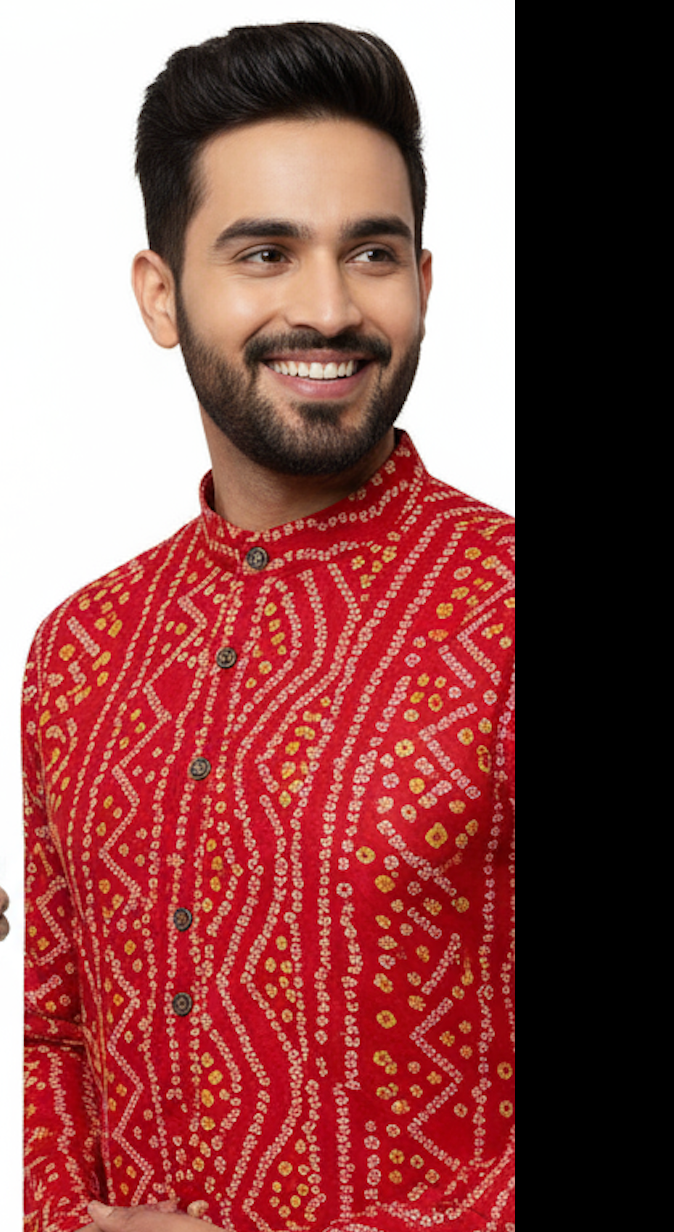Bandhnai Pattern Rayon Kurta Pyjama set with Fab Color
