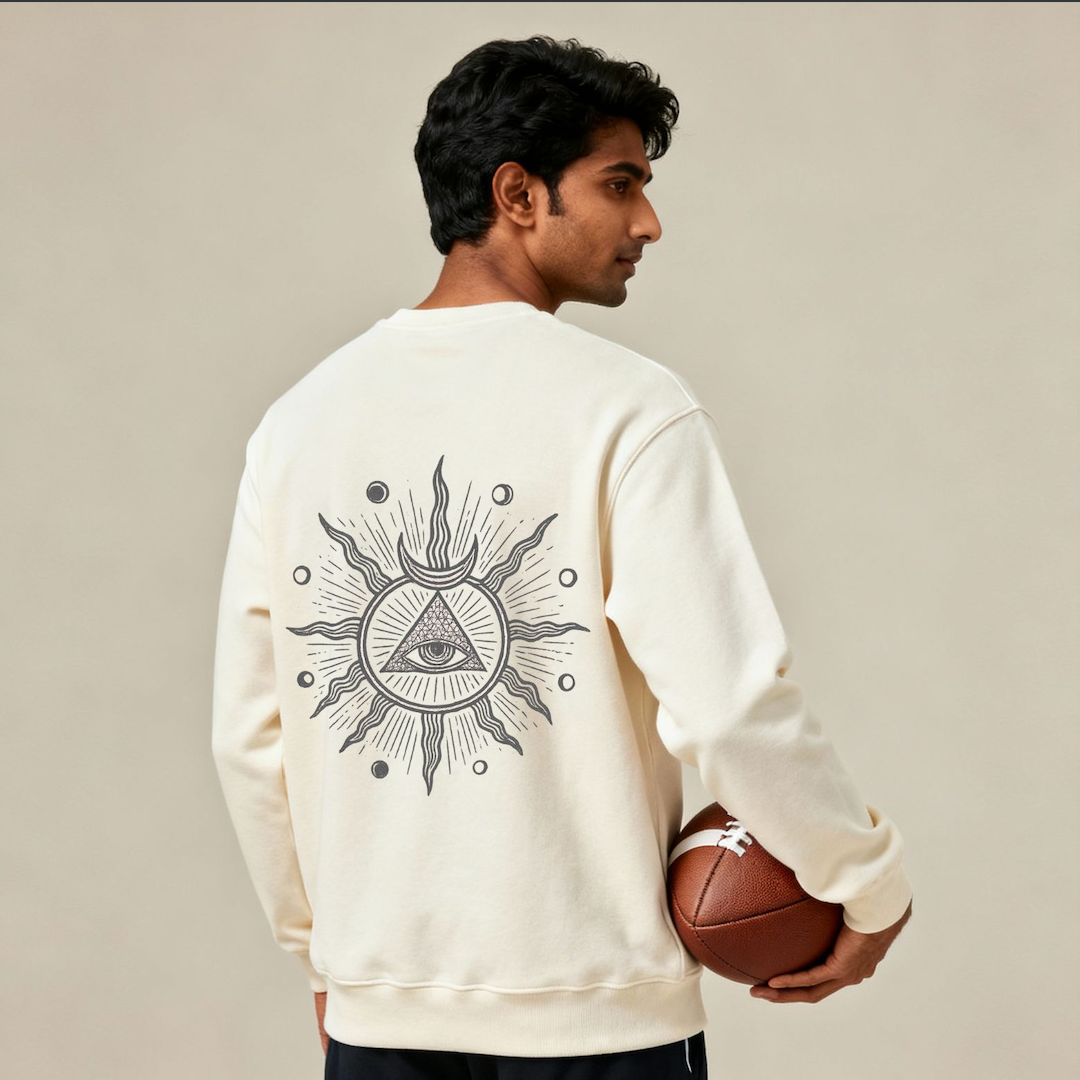 Celestial eye Premium DROP Shoulder Cotton Offwhite Sweatshirt