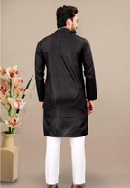 Black Elegant Silver Striped Straight Kurta