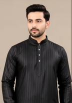 Black Elegant Silver Striped Straight Kurta