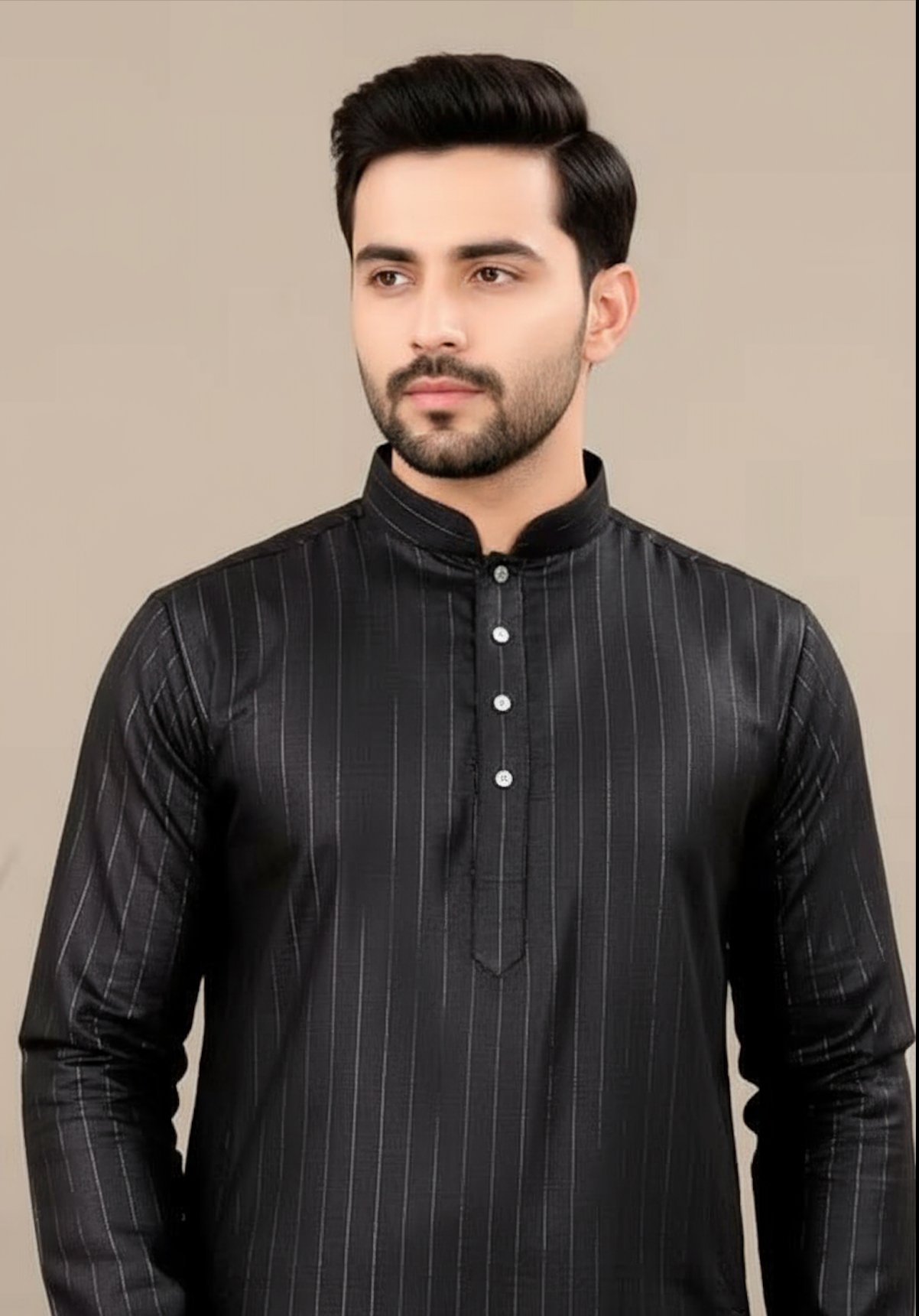 Black Elegant Silver Striped Straight Kurta