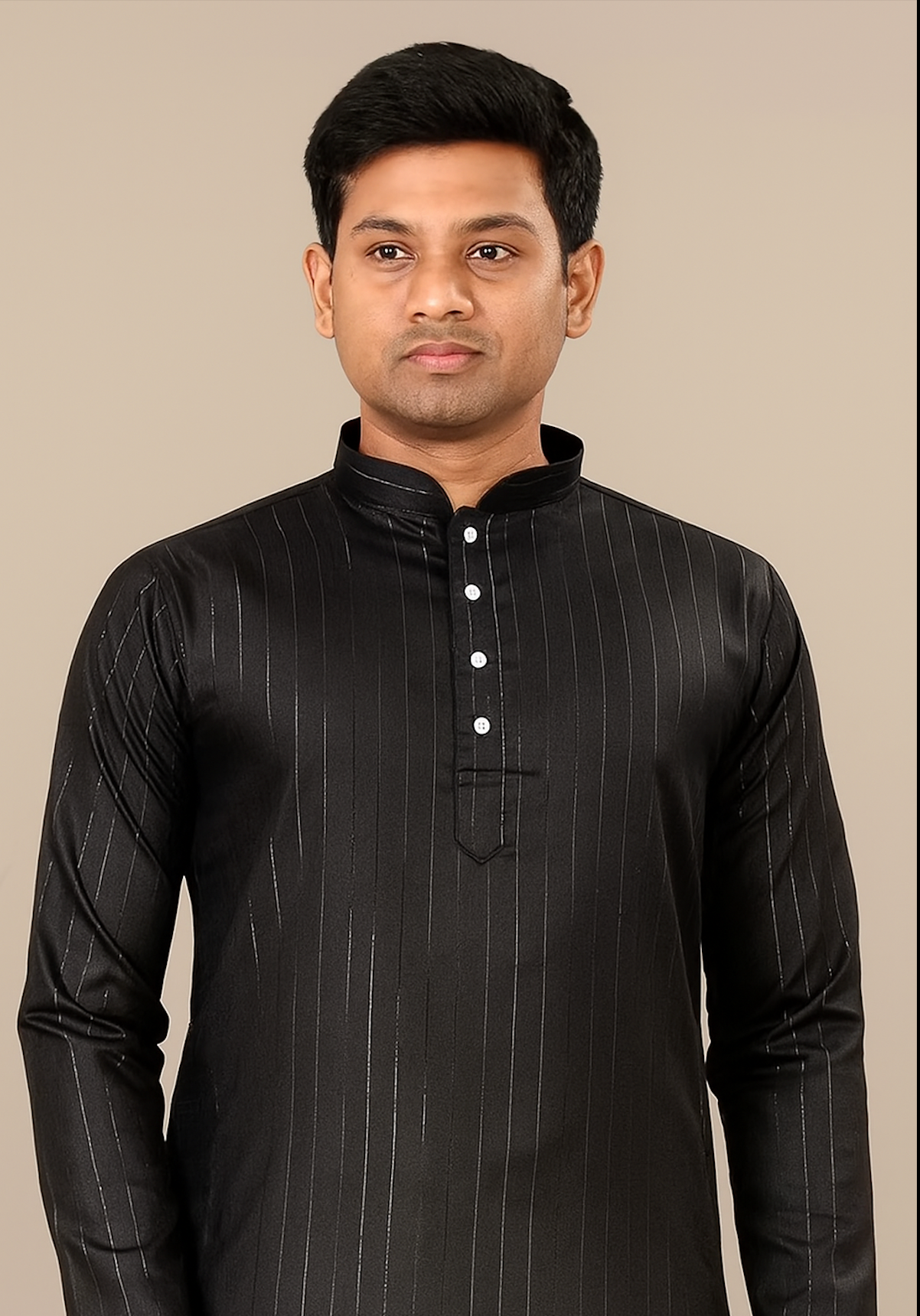 Black Elegant Silver Striped Straight Kurta