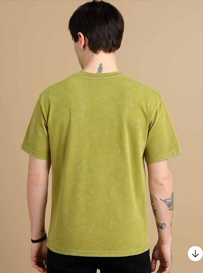 Celestial eye Crafted Acid Toned Wash T-Shirt in Black Front View