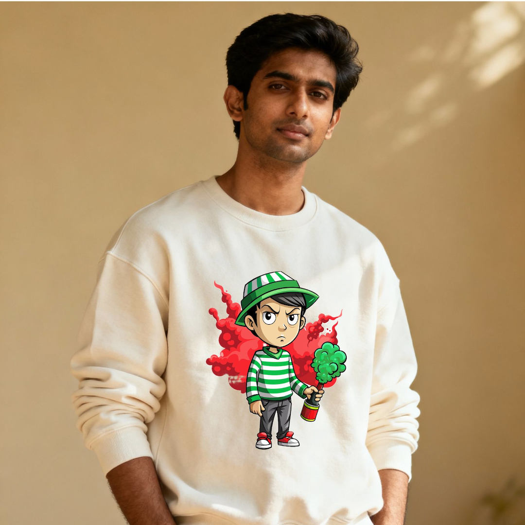 Angry Nonu Premium DROP Shoulder Cotton Offwhite Sweatshirt