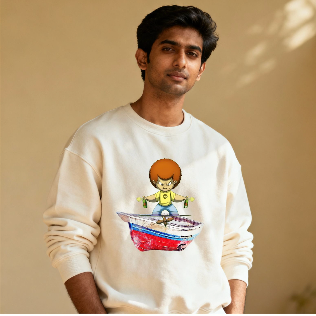 Boatman Sprayer Premium DROP Shoulder Cotton Offwhite Sweatshirt