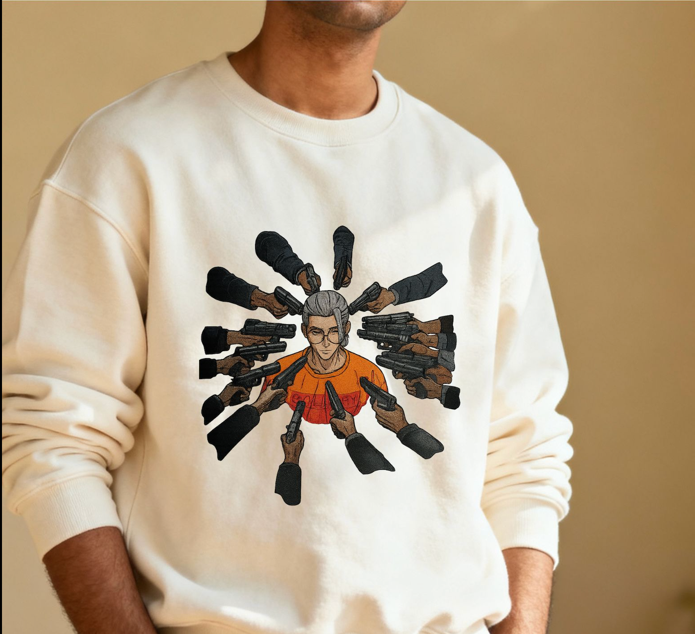 All Gun on me Premium DROP Shoulder Cotton Offwhite Sweatshirt