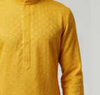 Lakhnavi Cotton Thread Work  Rayon Kurta With Button Flap in Yellow