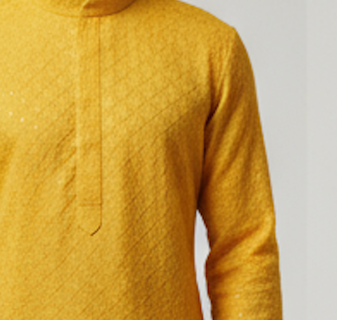 Lakhnavi Cotton Thread Work  Rayon Kurta With Button Flap in Yellow