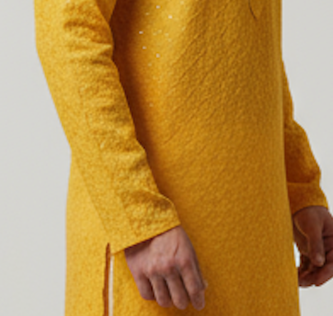 Lakhnavi Cotton Thread Work  Rayon Kurta With Button Flap in Yellow