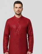 Lakhnavi Cotton Thread Work  Rayon Kurta  in Marron