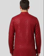Lakhnavi Cotton Thread Work  Rayon Kurta  in Marron