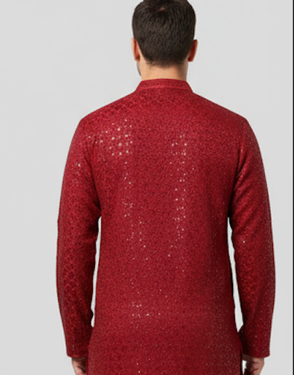Lakhnavi Cotton Thread Work  Rayon Kurta  in Marron